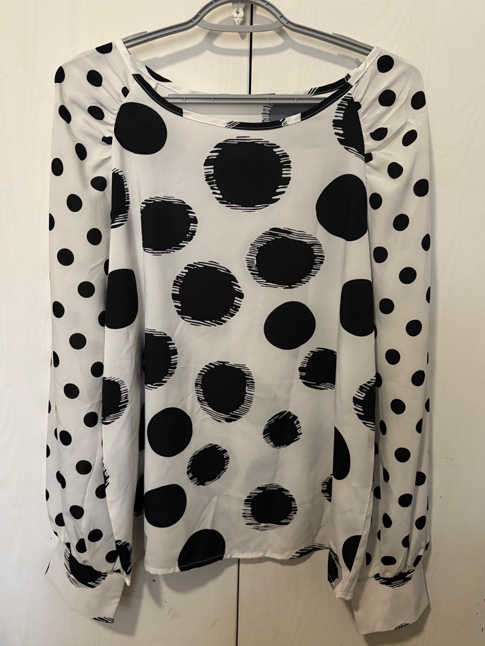 SHEIN Women's Black and White Polka Dot Long Sleeve Sheer Blouse Size L